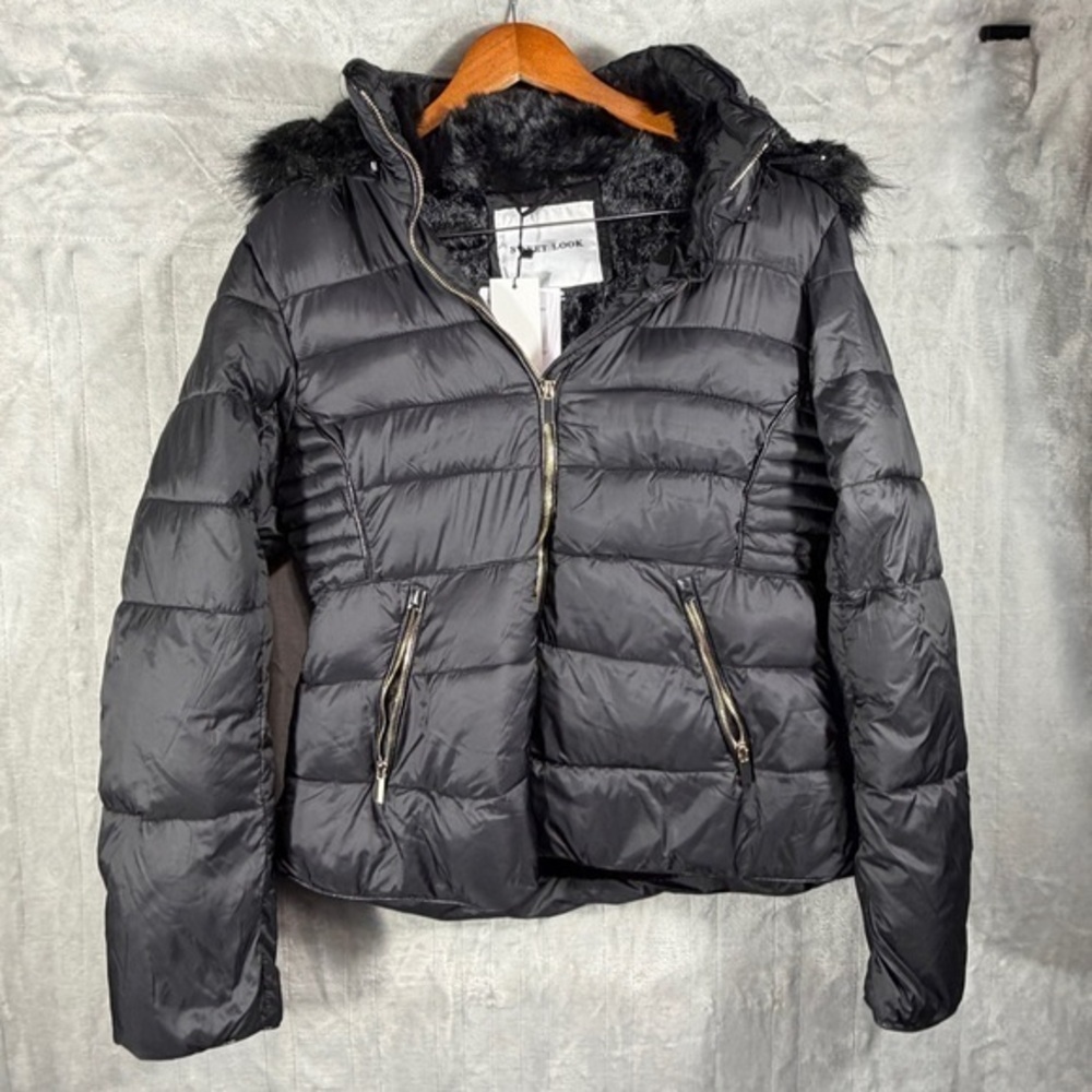 Sweet Look Black Quilted Faux Fur Lined Puffer Jacket NWT Size XL coat